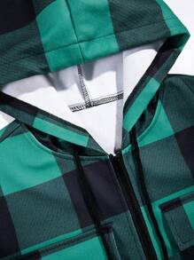 Manfinity Homme Abrigo De Lana Con Capucha Con Cremallera Y Cordón Para Hombres Con Estampado De Cuadros