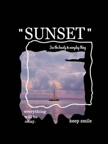 青少年女孩大海&標語圖案加絨內裏連帽衫