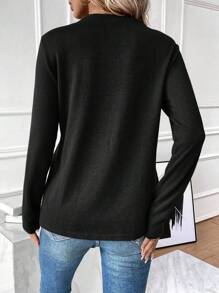 SHEIN Essnce Women's Patchwork Basic Casual T-shirt - Black - View 2