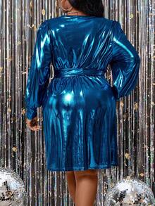 SHEIN BAE Vestido Largo Con Cinturón De Talla Grande - Azul - Ver 2