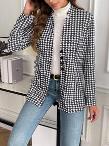 SHEIN LUNE Houndstooth Print Jacket Fall Cloth For Women - Black and White - View 5