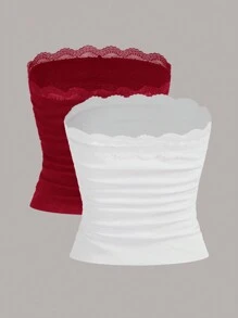 SHEIN EZwear 2 szt. Trykotowy Bez ramiączek Topy