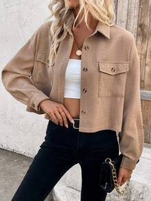 Chiquease Women's Drop Shoulder Waffle Grid Jacket - Khaki - View 4