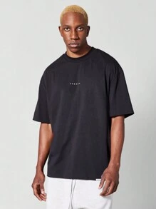 SUMWON 超大版型合身 T 恤，背部带刺绣 - 黑色 - 查看 2