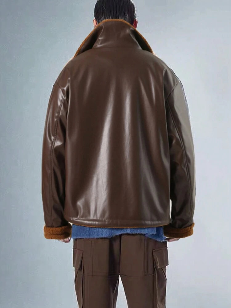 Men's Color Block Turn-Down Collar Long Sleeve Jacket