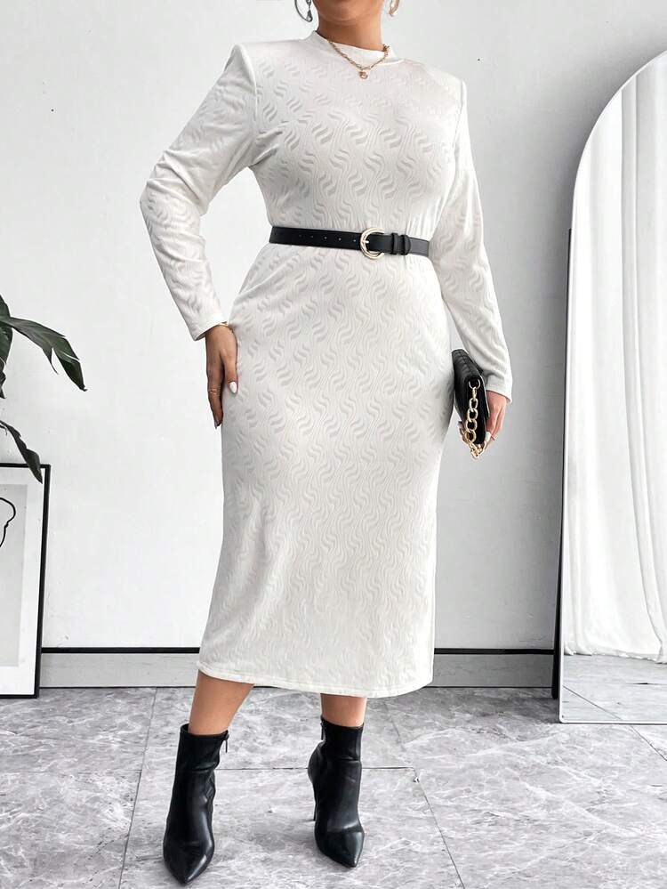 Plus Size Solid Color High Slit Dress Without Belt