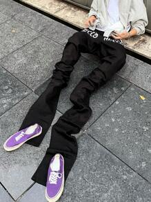 Manfinity Roghcode Men's Jeans With Letter Print - Black - View 3