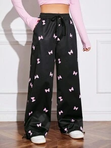 SHEIN EZwear Women's Bow Print Drawstring Trousers