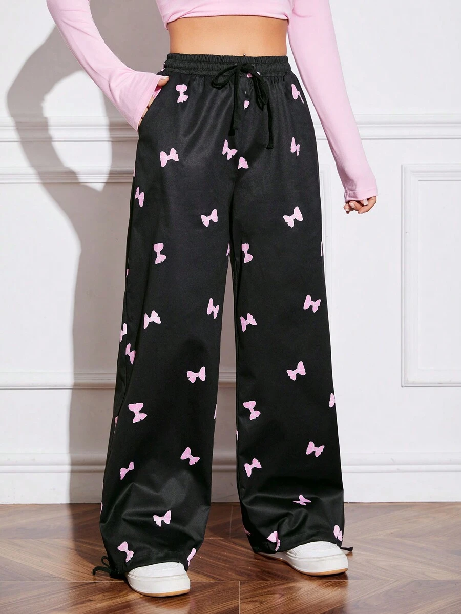 SHEIN EZwear Women's Bow Print Drawstring Trousers
