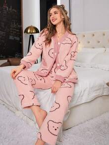 Của phụ nữ Hình con gấu hoạt hình Sang trọng Bộ mặc nhà - Nhiều màu - Xem 5