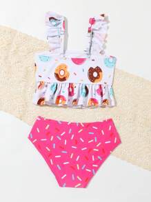 Young Girl Donut Print Two-Piece Swimwear Set