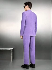 SWAVVY 男士燈芯絨西裝外套和褲子套裝 - 紫色 - 查看 2