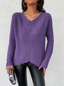 EURMUSE Jersey de manga murciélago tejido de canalé - Púrpura malva - Ver 3