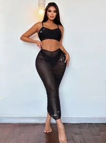 SHEIN Swim 女士夏季罩衫裙 - 黑色 - 查看 3