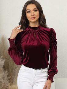 SHEIN Clasi Của phụ nữ Ống tay áo Áo thun - Màu Đỏ Sâu - Xem 6