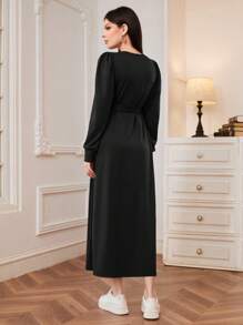 Modelyn Lỏng lẻo phù hợp Giải trí Đầm nỉ Với Vòng cổ - màu đen - Xem 2