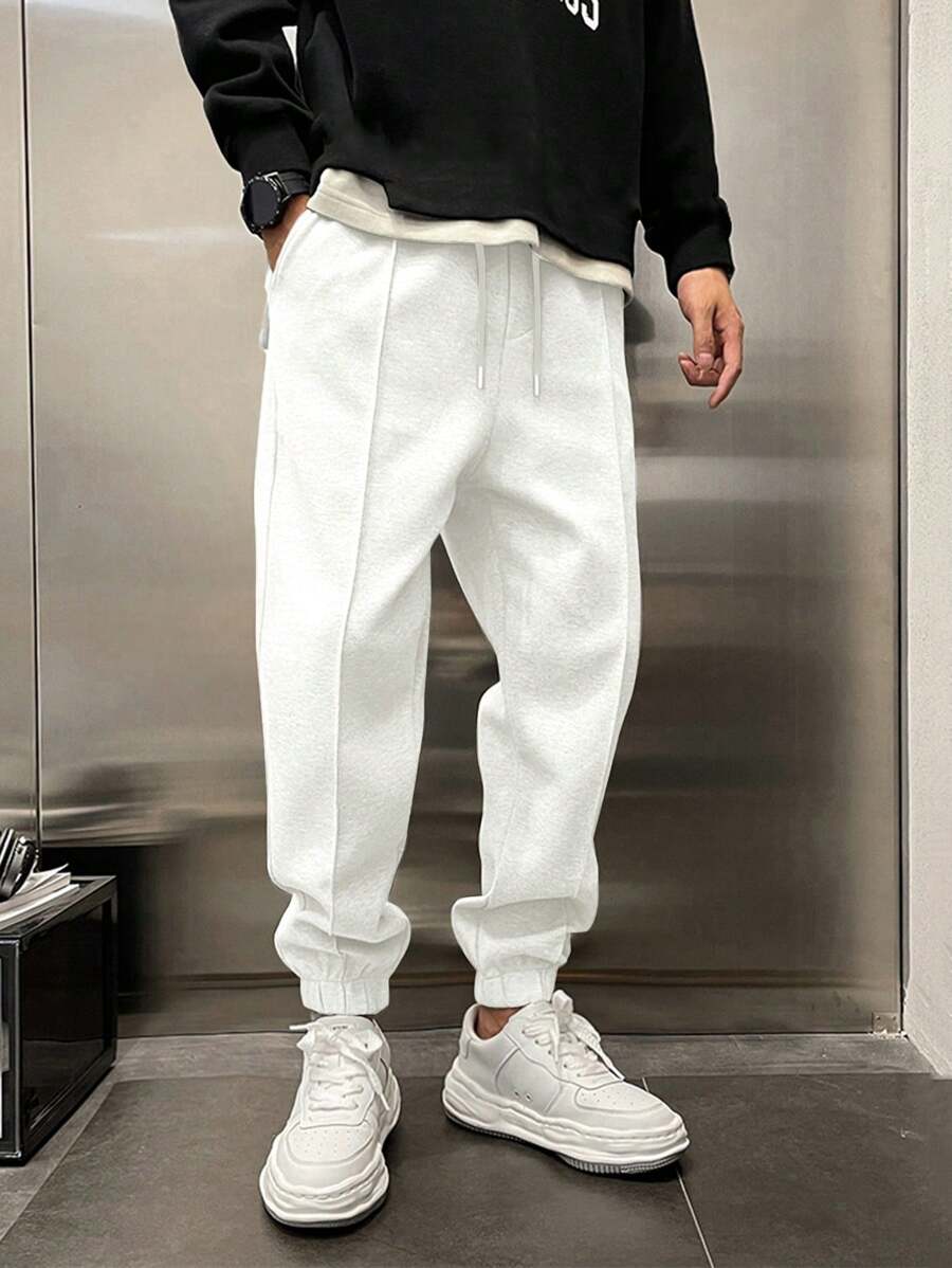 RueChic Men Solid Slant Pocket Sweatpants - White - View 1