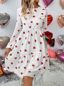 SHEIN LUNE Vestido Impreso Con Patrón De Corazones Para Dama - Rojo y blanco - Ver 4