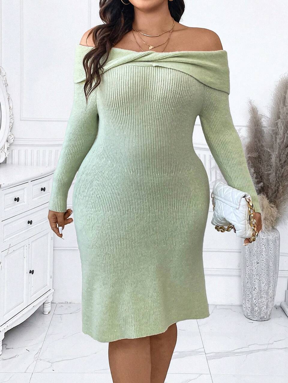 Plus Size Women's Off Shoulder Sweater Dress