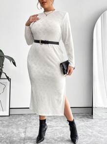 SHEIN Privé Vestido Con Abertura Alta En Color Liso Y Talla Grande Sin Cinturón