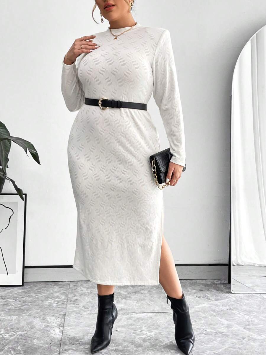 SHEIN Privé Vestido Con Abertura Alta En Color Liso Y Talla Grande Sin Cinturón