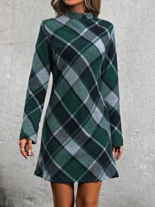 SHEIN LUNE 格紋翻領長袖裙 - 彩色 - 查看 4