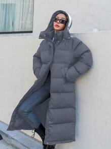 DAZY Hooded Padded Coat For Winter - Grey - View 3
