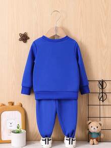 Baby Boys' Cartoon Printed Sweatshirt And Pants Set - Royal Blue - View 2
