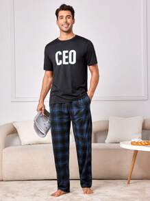 Męskie spodnie do spania w kratę w kolorze królewskiego błękitu, z kieszeniami, z materiału o średniej elastyczności, wygodne, do noszenia w domu, na jesień