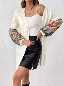 SHEIN LUNE 花卉网眼撞色宽松开衫