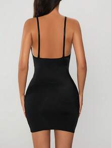 Vestido ajustado de mujer con tirantes de espagueti y malla de contraste - Negro - Ver 2