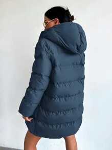 EURMUSE Women'S Blue Padded Hooded Padded Jacket - Navy Blue - View 2