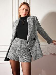 MOTF PREMIUM Áo Blazer vải tuýt của Melange - Đen và trắng - Xem 5