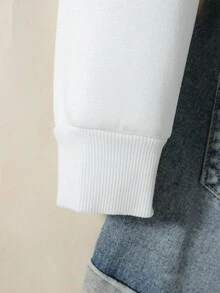 SHEIN Essnce Round Neck Letter And Mushroom Pattern Casual Fashion Sweatshirt - White - View 6