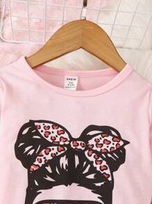 Baby Girls' Personality Printed Long Sleeve Top And Denim Pants Set