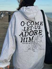 SHEIN EZwear Women's Back Patch Task Printed Hoodie - Grey - View 1