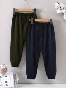 2pcs Solid Color Thickened Sweatpants For Toddler Boys - Multicolor - View 2