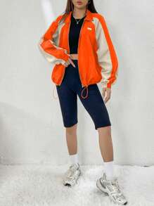 Muchica Của phụ nữ Nylon Áo khoác giỏ Với Màu sắc Chặn Dây kéo Đối với Thể thao - trái cam - Xem 3