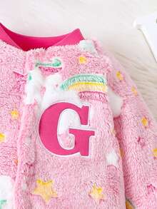 寶寶女孩可愛的獨角獸印花絨毛連體衣 - 玫紅色 - 查看 5