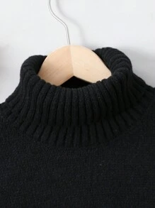 Cô gái Màu thuần Một nửa Áo cao cổ Áo len - màu đen - Xem 4