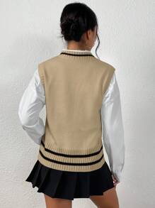 Chiquease Women's Cable Knitted Striped Edge Sweater Vest Without Shirt - Khaki - View 2