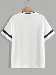 SHEIN Aesthetic Post--Loose Men's Letter Printing V-Neck Short Sleeve T-Shirt - White - View 2