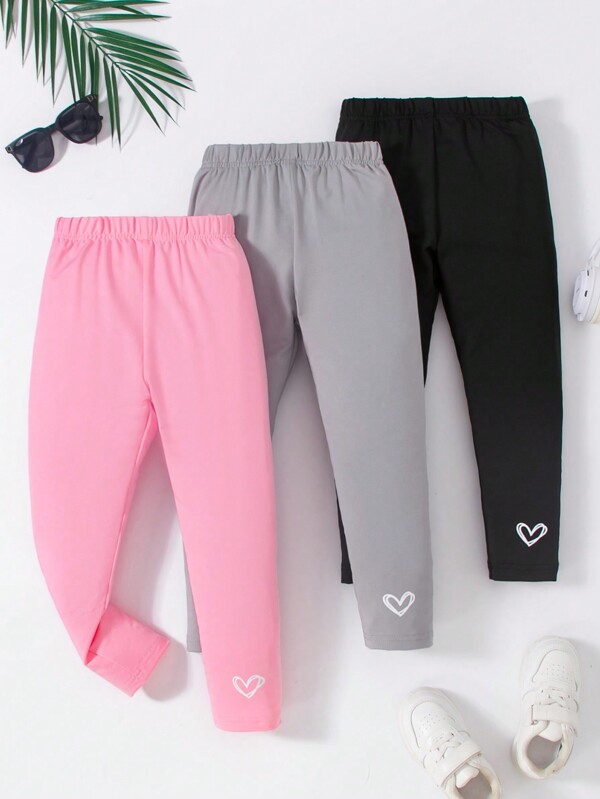 SHEIN Young Girl 3pcs/Set Heart Print Leggings For Layering