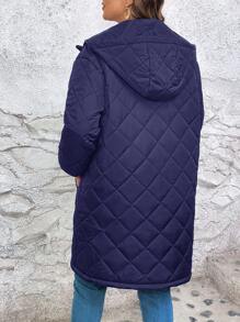 SHEIN LUNE Áo khoác đệm hình kim cương cỡ lớn cho nữ - Màu xanh hải quân - Xem 2