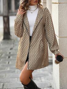 SHEIN LUNE Women's Allover Printed Zip Hooded Jacket - Apricot - View 5