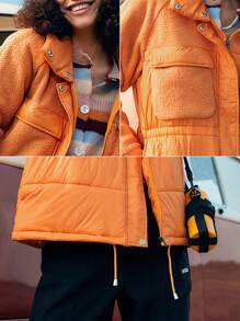 In My Nature 女口袋設計橙色抓絨夾克 - 橘色 - 查看 6