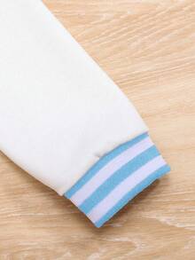 SHEIN Tween Girl Velvet Letter Print Baseball Jacket And Leggings Set - Blue - View 3