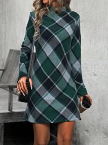 SHEIN LUNE 格紋翻領長袖裙 - 彩色 - 查看 1