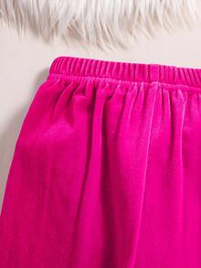 SHEIN Girls' Pink Plush Ruffled Sweatshirt And Pants Set And Beret Hat, Suitable For Autumn And Winter - Hot Pink - View 4