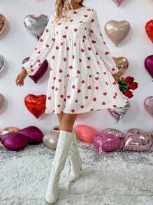 SHEIN LUNE Vestido Impreso Con Patrón De Corazones Para Dama - Rojo y blanco - Ver 5
